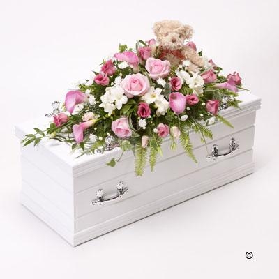 Children's Casket Spray with Teddy Bear   Pink *