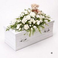 Children's Casket Spray with Teddy Bear   White *